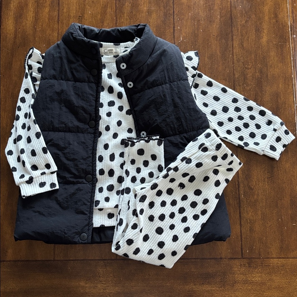 Jessica Simpson Black and White Polka Dot Kids Outfit 3 pieces